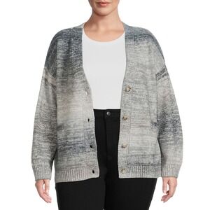 Terra & Sky Women's Plus Size Two Pocket Cardigan Sweater, Gray, 1X 16/18W